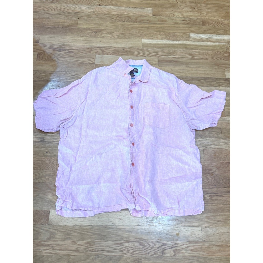 Nat Nast Luxury Originals Mens XXL Pink 100% Linen Short Sleeve Button  Shirt